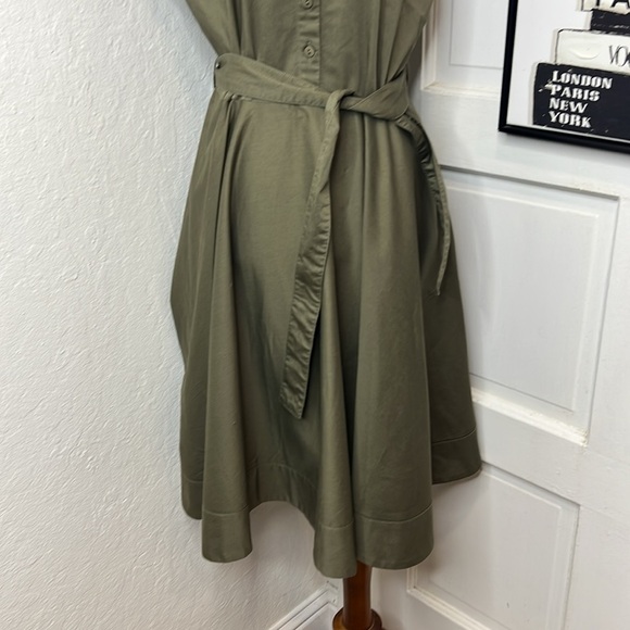 Iris & Ink Olive Green Belted Midi Dress Size 12 - Picture 4 of 8